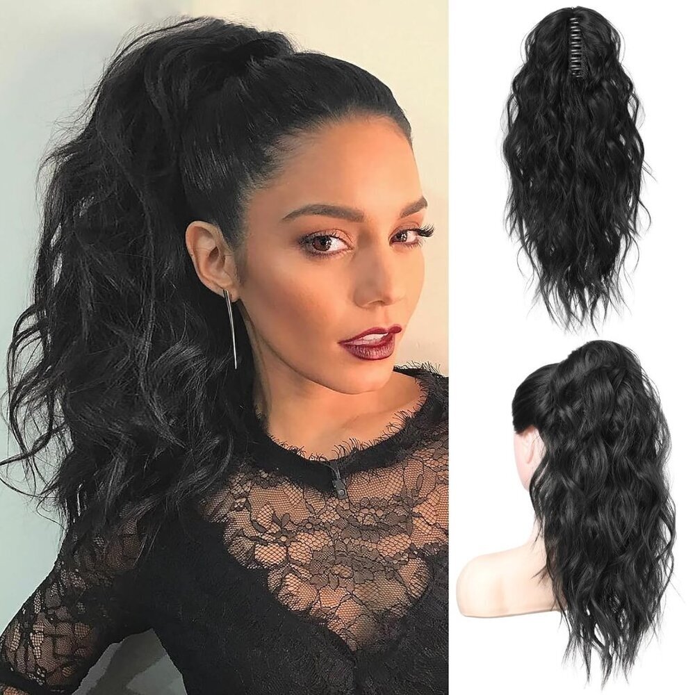 Ponytail Extension Synthetic Hair 18 Inch Wavy Curly Claw Clip for Women